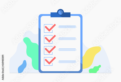 Clipboard and check marks. Flat nice check list illustration. Document or form with tick for office. Eps 10 vector