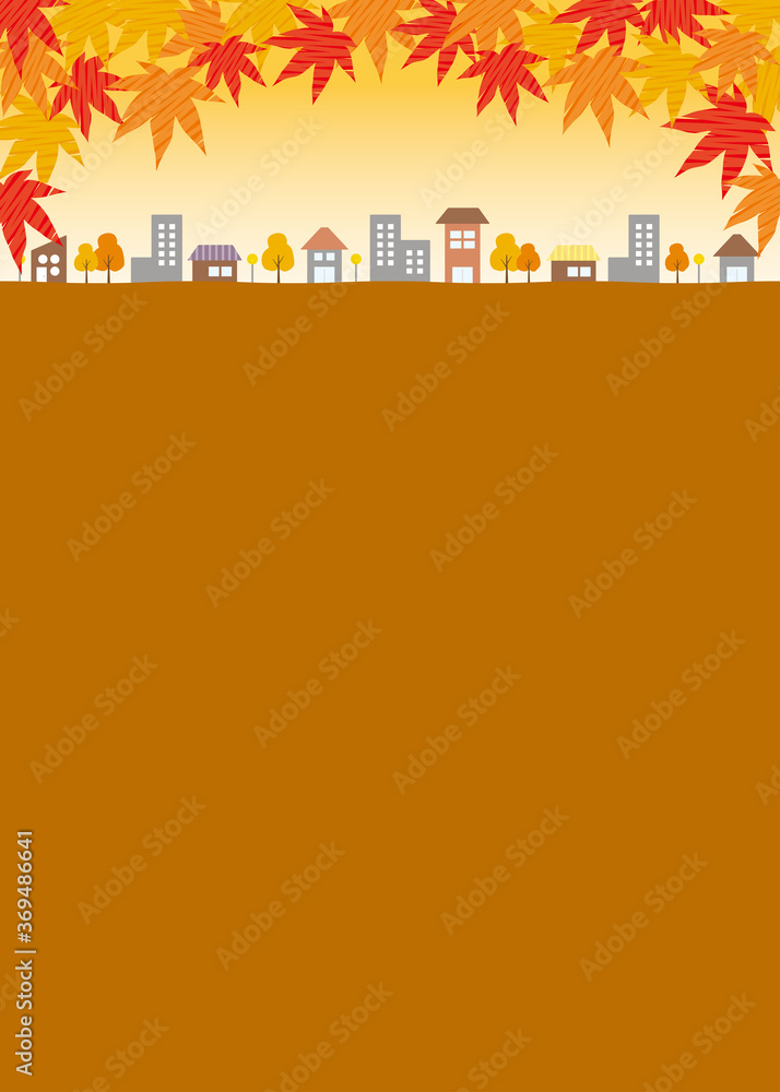 Vecteur Stock コピースペースのある秋と紅葉の街並み背景イラスト 縦 Adobe Stock