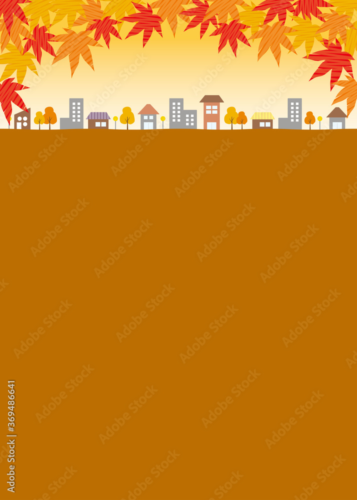 Vecteur Stock コピースペースのある秋と紅葉の街並み背景イラスト 縦 Adobe Stock