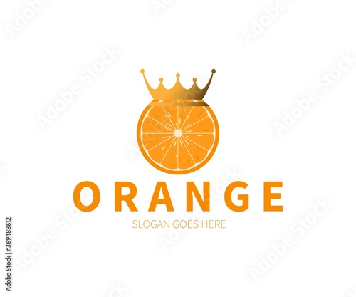 Orange fruit logo. Orange with crown logo vector design.