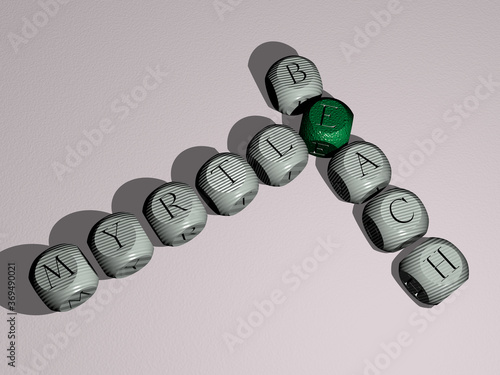 crosswords of MYRTLE BEACH arranged by cubic letters on a mirror floor, concept meaning and presentation. carolina and south