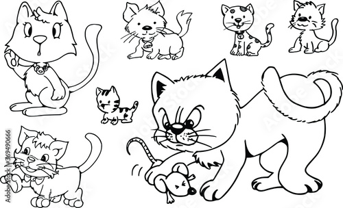 vector drawing cartoon cats set