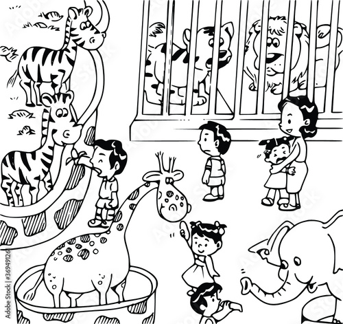 vector cartoon at the zoo