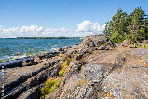 Coastal view of Pihlajasaari island, rocks and Gulf of Finland, Helsinki, Finland © hivaka