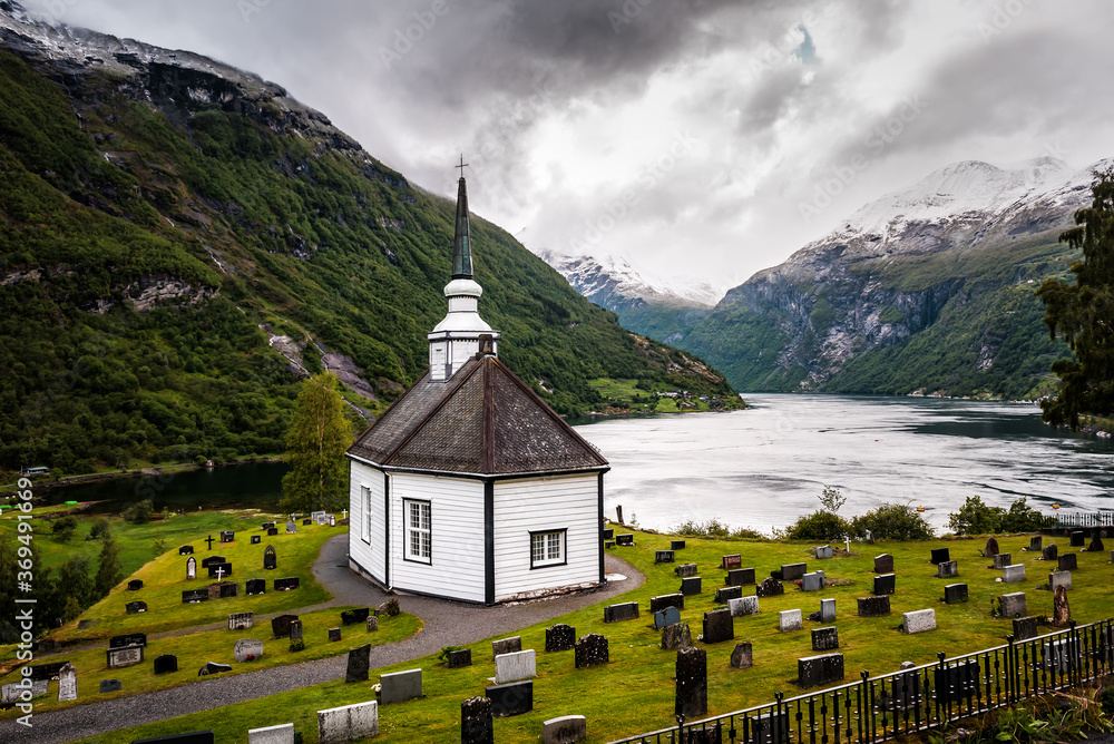 old wooden church in Geiranger Norway