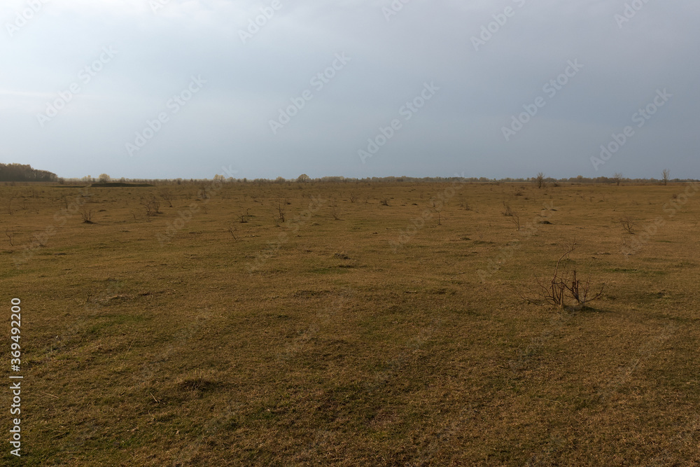 Steppe plain on a cold evening. Beautiful sky over the field. Landscape. Steppe plain on a cold evening. Beautiful sky over the field. Landscape.