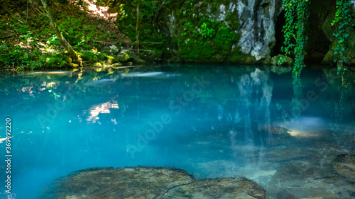 Krupajsko Vrelo  The Krupaj Springs  in Serbia  beautiful water spring with waterfals and caves. Healing light blue water.