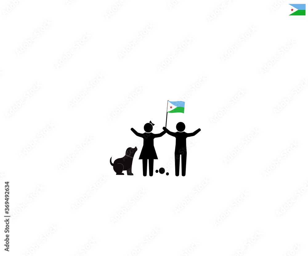 Djiboutian children with national flag of Djibouti, future of Djibouti concept, sign symbol background, vector illustration. Djiboutian children with national flag of Djibouti, future of Djibouti concept, sign symbol background, vector illustration.