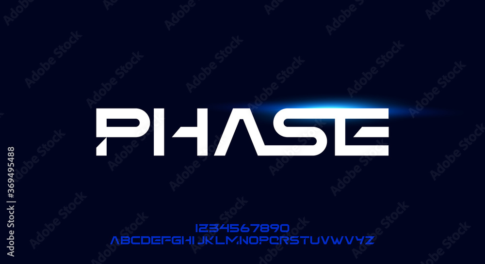 Obraz premium Phase, a geometric futuristic scifi alphabet font typeface design. digital space typography vector illustration
