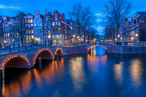 City scenic from Amsterdam at the Keizersgracht in the Netherlands at sunset