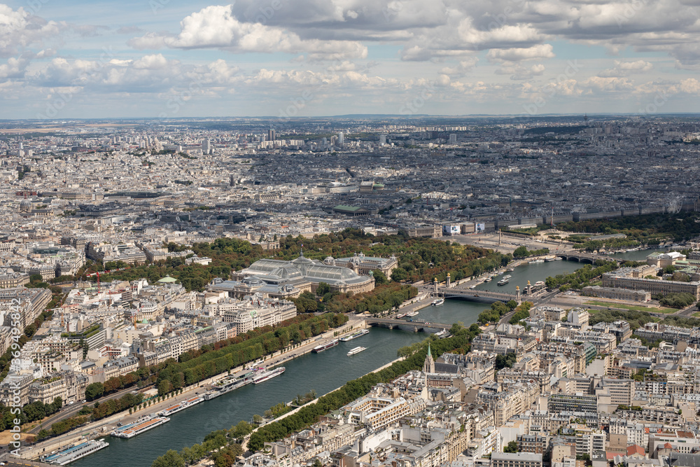 seine view from Eiffel Tower Paris, France panorama