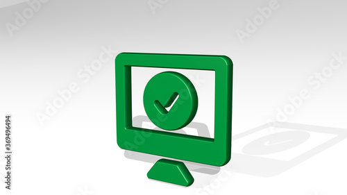 password desktop approved stand with shadow. 3D illustration of metallic sculpture over a white background with mild texture. icon and security