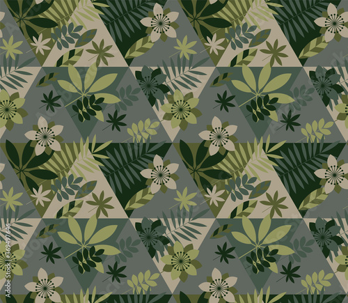Khaki green geometric flora...