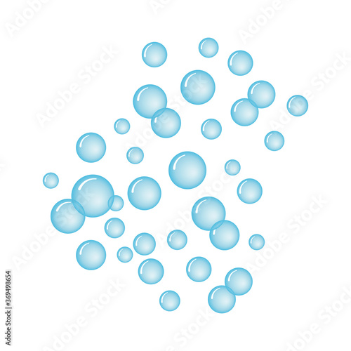 Vector illustration of light blue fizzy soda drink bubbles isolated on white background.