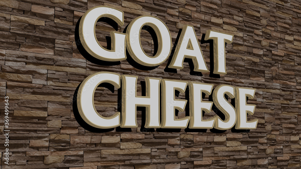 3D graphical image of GOAT CHEESE vertically along with text built by metallic cubic letters from the top perspective, excellent for the concept presentation and slideshows. animal and background 3D graphical image of GOAT CHEESE vertically along with text built by metallic cubic letters from the top perspective, excellent for the concept presentation and slideshows. animal and background