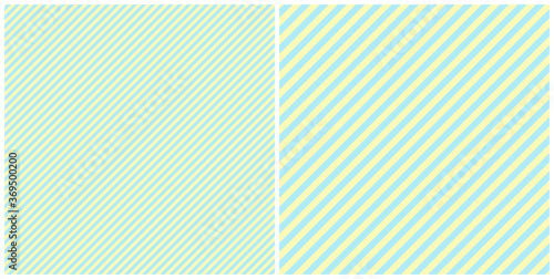 2D Illustration - Light Blue Yellow Stripes Background Set - two different Images cut into Squares with medium width colored diagonal Stripes