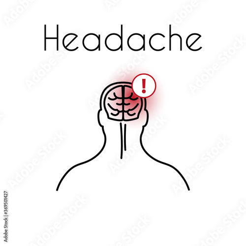 Vector Headache Linear Icon with Brain