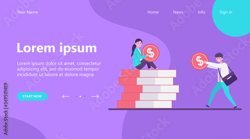 Man giving money to woman. Salary, family budget, banker flat vector illustration. Investment, saving, finance management concept for banner, website design or landing web page