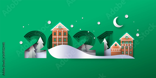 New Year 2021 papercut gingerbread winter house