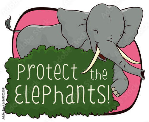 Elephant and Bush Promoting Protection Efforts during its Day, Vector Illustration