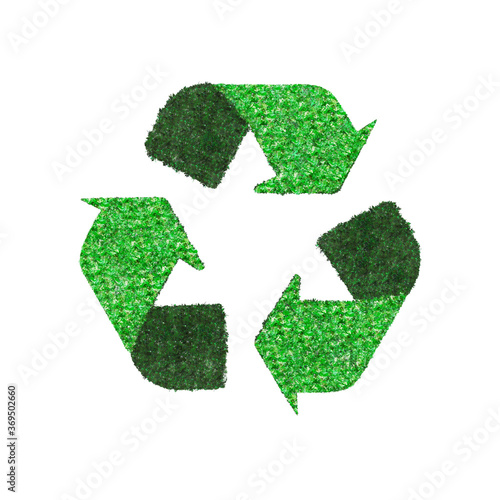 Recycling circle made of green tree leaves isolated on white background