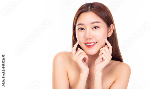 Tableau sur toile Happy beautiful asian woman touching her beauty cheeks with smile face