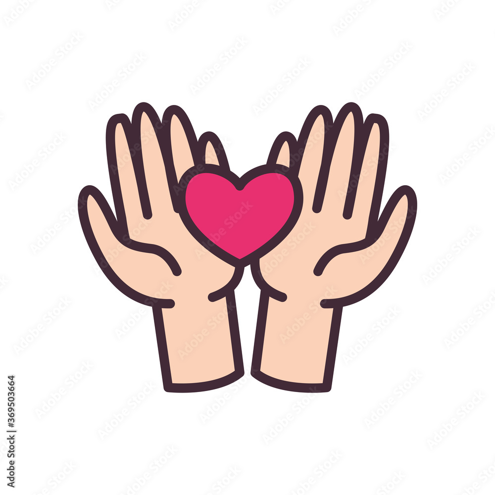 Heart on hands line and fill style icon vector design Heart on hands line and fill style icon vector design