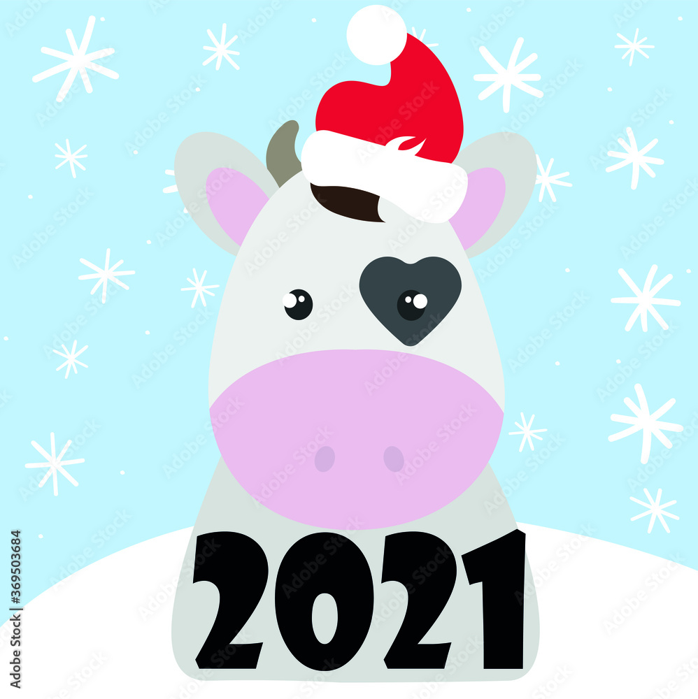 Funny Cow, Santa Claus Hat, vector illustration Funny Cow, Santa Claus Hat, vector illustration