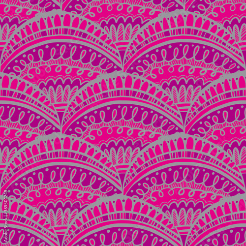 Pink folk style scales seam...