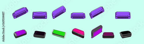 a set of harmonica. vector illustration. isolated on blue background