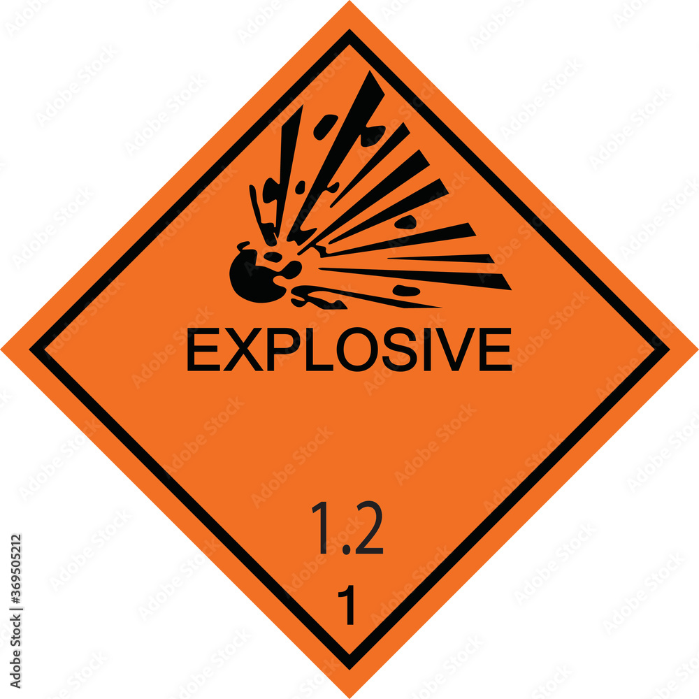Explosive transport hazard sign and symbol Explosive transport hazard sign and symbol