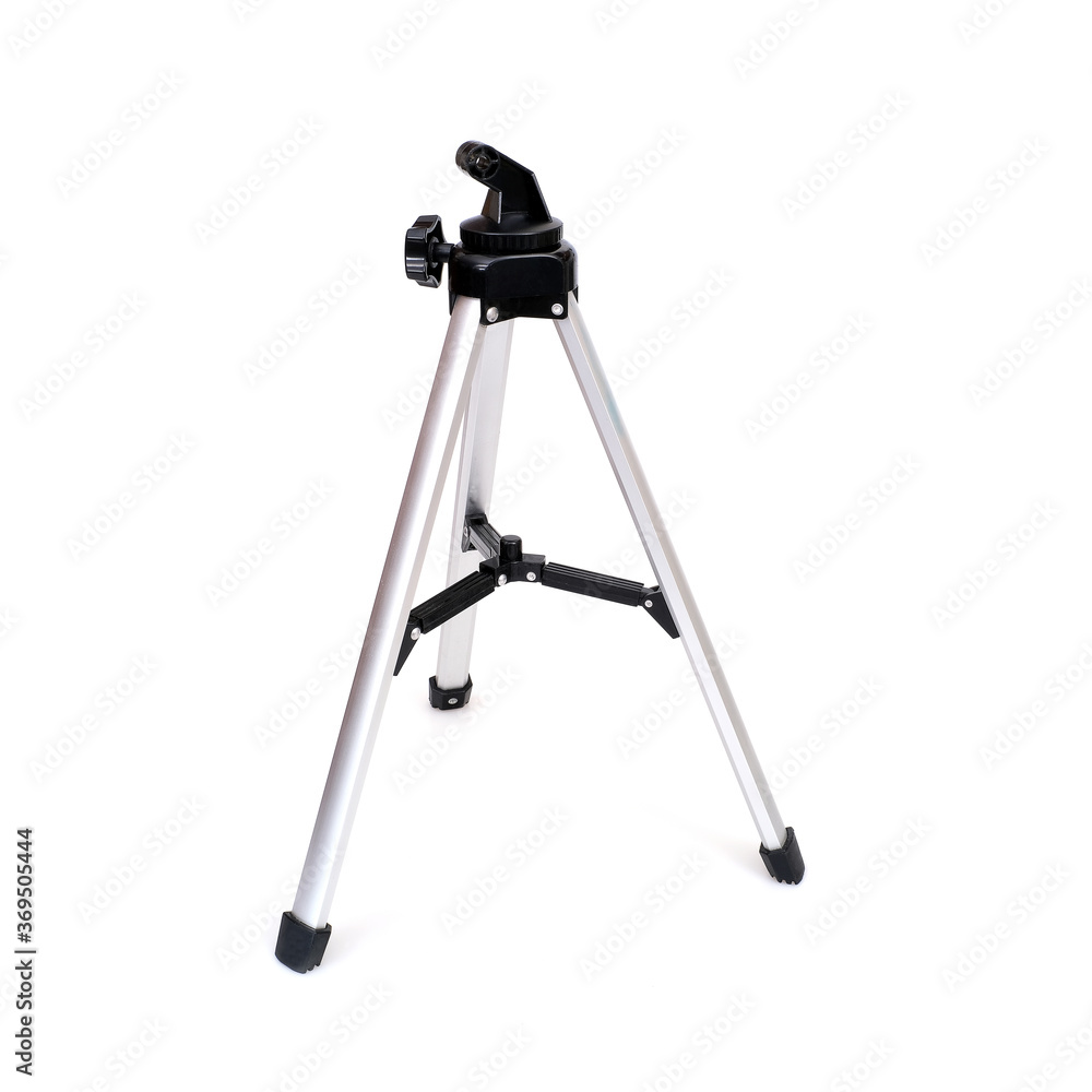 Compact metal tripod isolated on white background Compact metal tripod isolated on white background