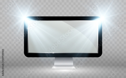 Vector realistic TV screen. Modern stylish LCD panel. Large display of a computer monitor. Vector illustration