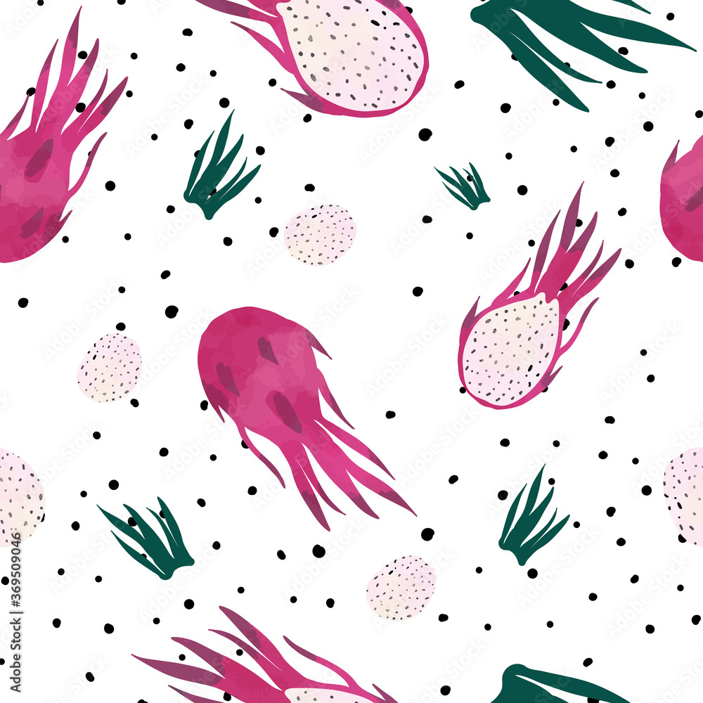 Seamless pattern with dragon fruits, pitaya background. Seamless pattern with dragon fruits, pitaya background.