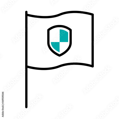 flag with security shield icon, half line half color style