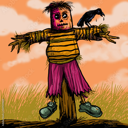 Illustration of the Scarecrow in the abandoned field 