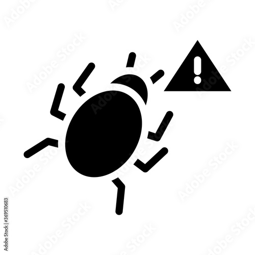 cyber security concept, bug wth warning sign icon, silhouette style