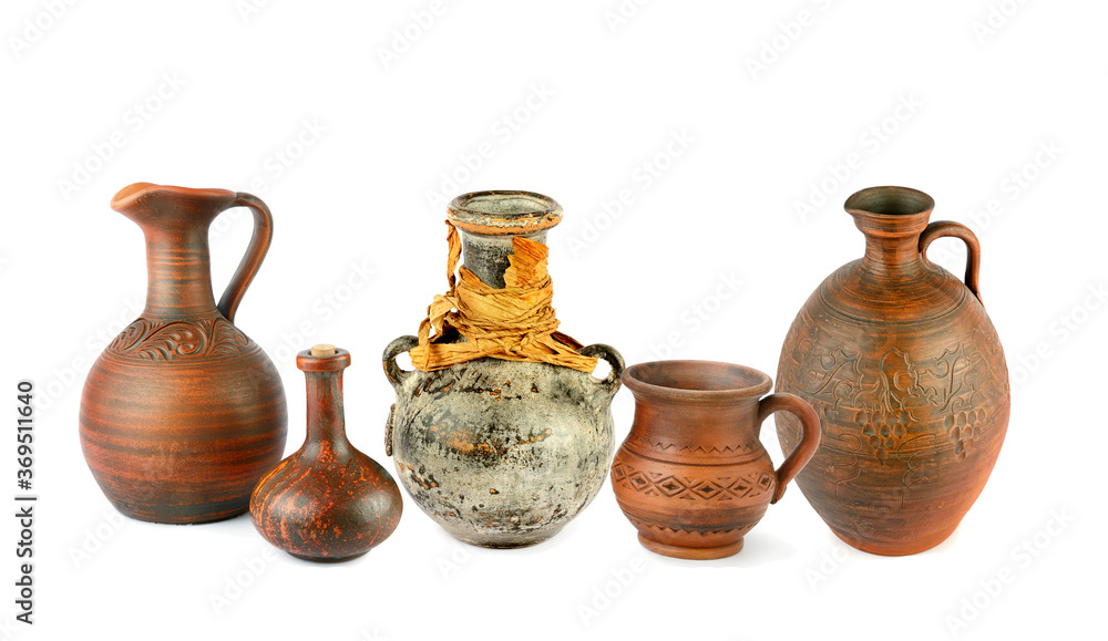 Clay utensils isolated on white background. Clay utensils isolated on white background.