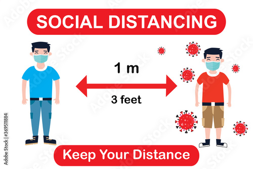 Social distancing. Keep a distance of 1 meter. Vector illustration