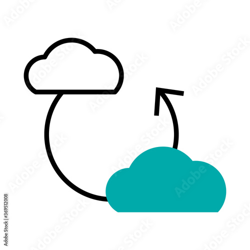 cyber security concept, storage clouds and sync arrow, half line half color style