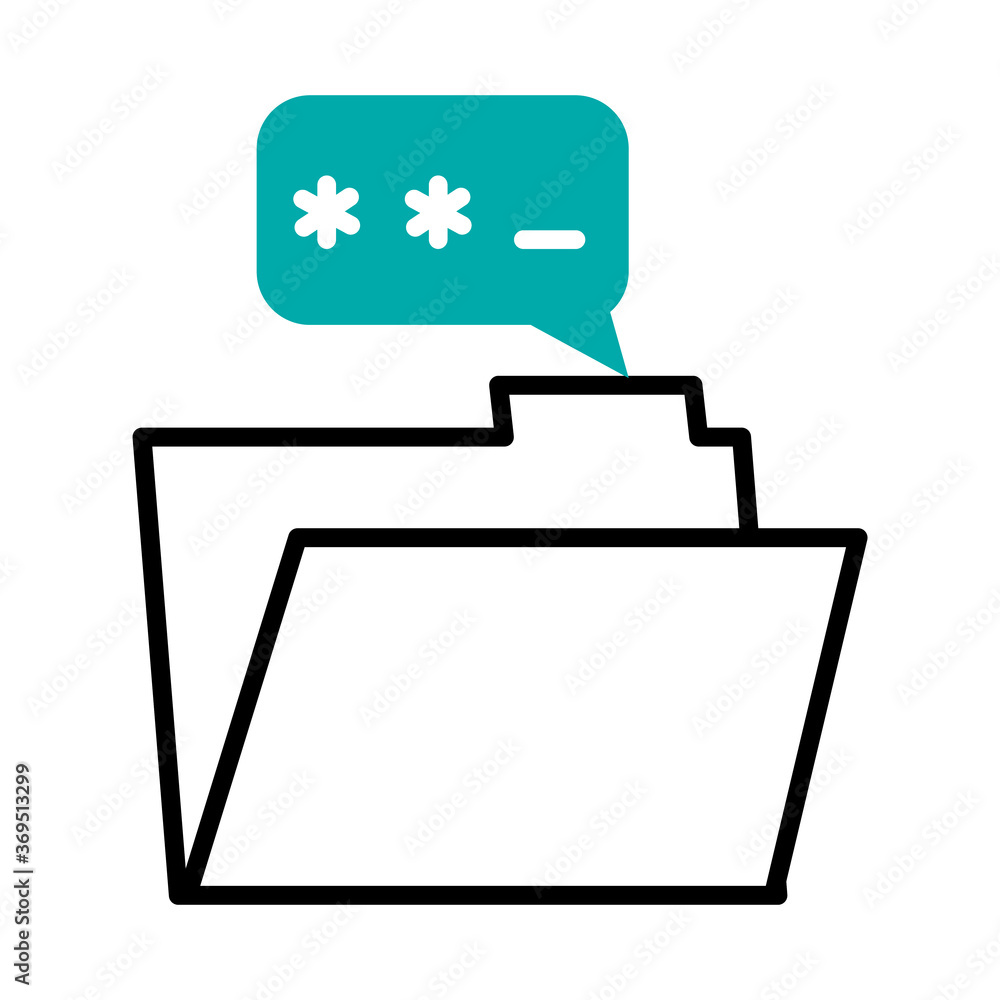 cyber security concept, file folder with speech bubble with password, half line half color style cyber security concept, file folder with speech bubble with password, half line half color style