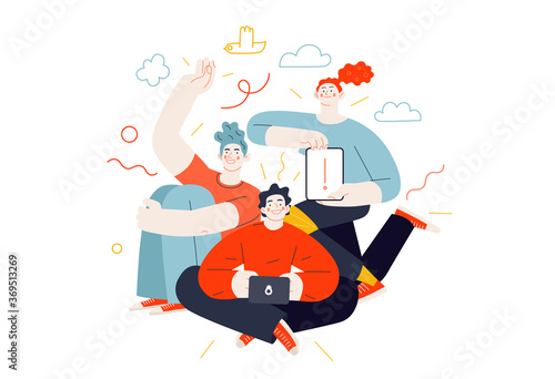 Business topics - our team. Flat style modern outlined vector concept illustration. A group of people, crew, team, posing together. Business metaphor.