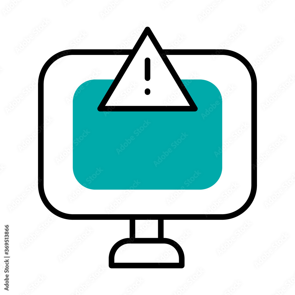 cyber security concept, computer with warning sign icon, half line half color style cyber security concept, computer with warning sign icon, half line half color style