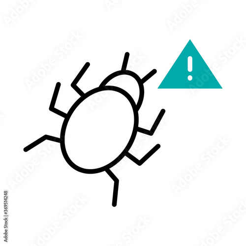 cyber security concept, bug wth warning sign icon, half line half color style