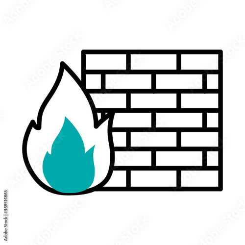 cyber security concept, firewall symbol, fire flame and wall, half line half color style