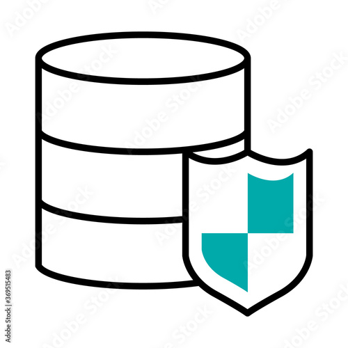 data servers and security shield icon, half line half color style