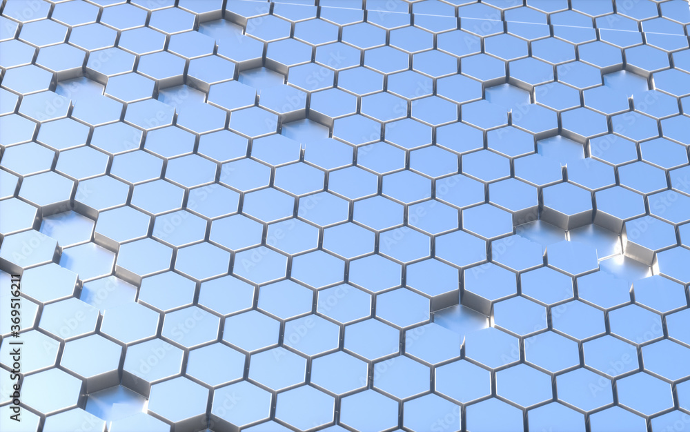 Obraz premium Abstract background with hexagons. Futuristic technology honeycomb mosaic. 3D render illustration