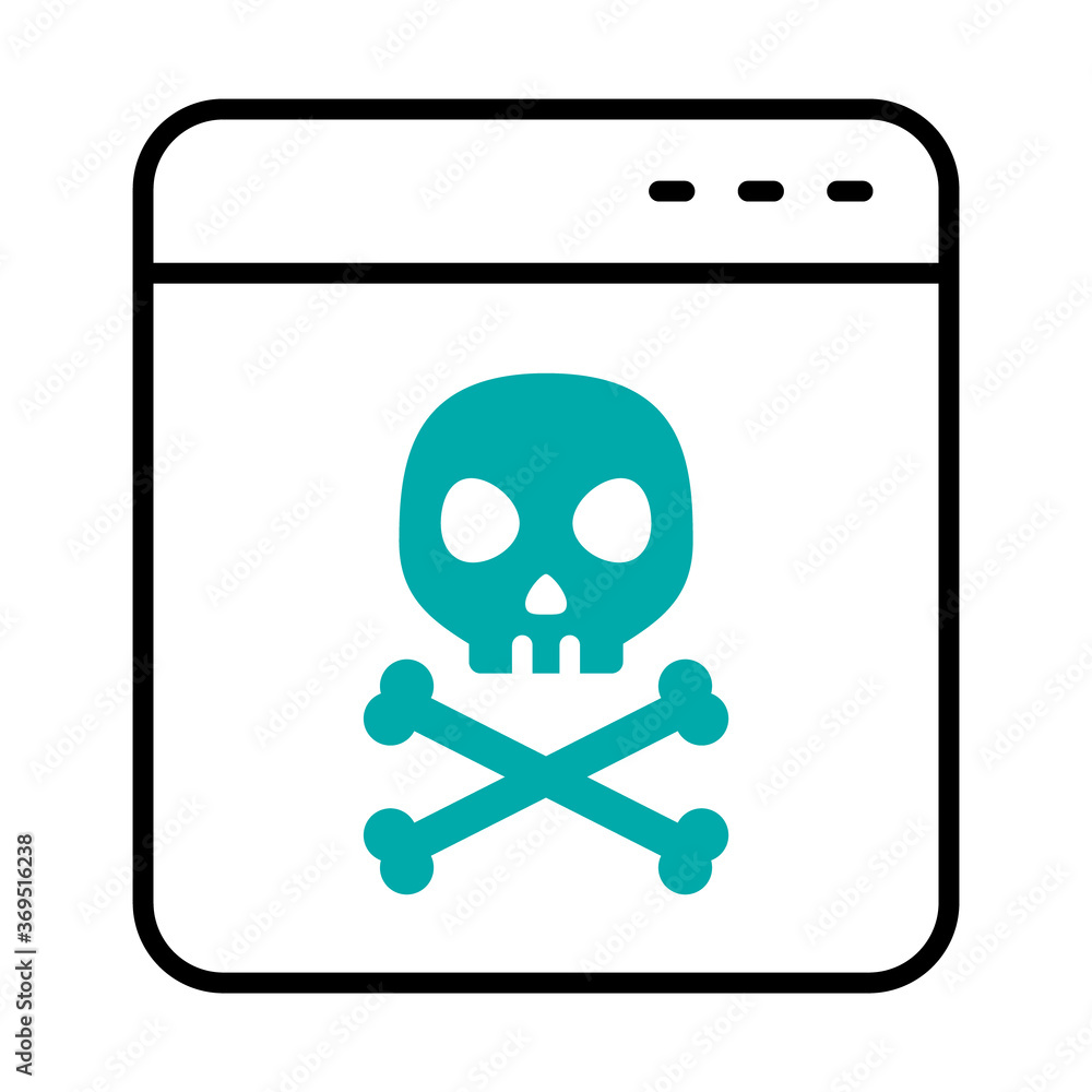 cyber security concept, web page with skull icon, half line half color style cyber security concept, web page with skull icon, half line half color style