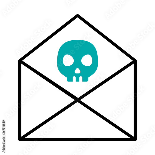 cyber security concept, envelope with skull icon, half line half color style