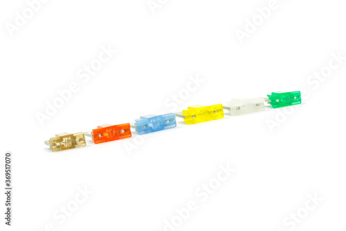 Micro fuse on white background, Isolated, Car maintenance service. photo